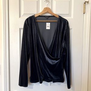 Deep Blue Velvet Faux Wrap Top, J. Crew, Size XXL, NWT